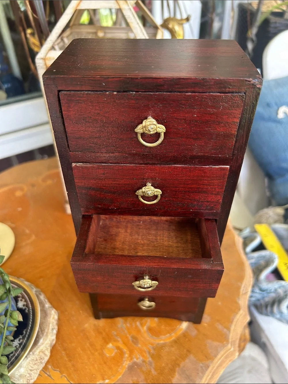 Small Red Wood 5-Drawer Jewelry Organizer